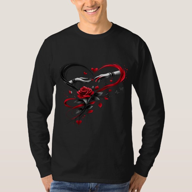 Skeleton Hands Heart Rose T-Shirt (Devant)
