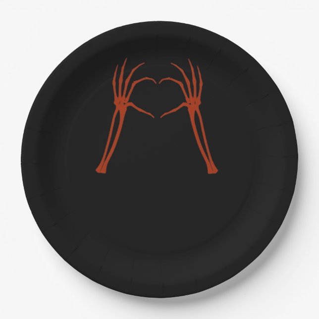 Skeleton Hands Heart Sign Costume Funny Halloween Pappteller (Vorderseite)