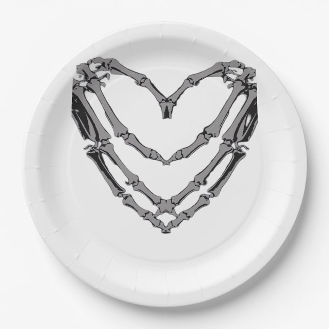 Skeleton Hands Heart Sign Retro Halloween Kostüm Pappteller (Vorderseite)