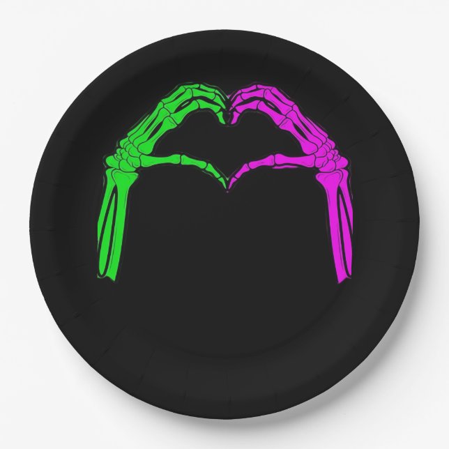 Skeleton Hands Heart Sign Retro Halloween Kostüm Pappteller (Vorderseite)