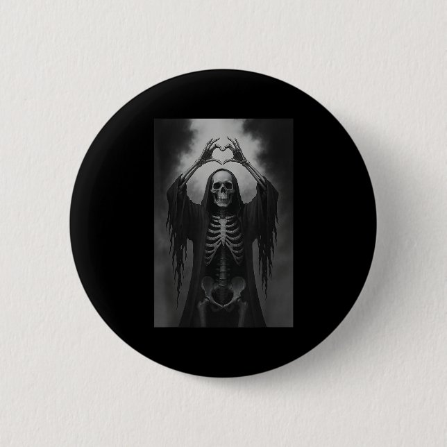 Skeleton Hands Heart Sign Y Face Funny Halloween C Button (Vorderseite)