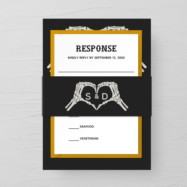 Skeleton Hands Heart Wedding Einladungsbanderole (Von Creator hochgeladen)