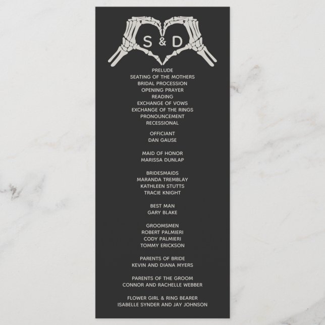 Skeleton Hands Heart Wedding Programm (Vorderseite)