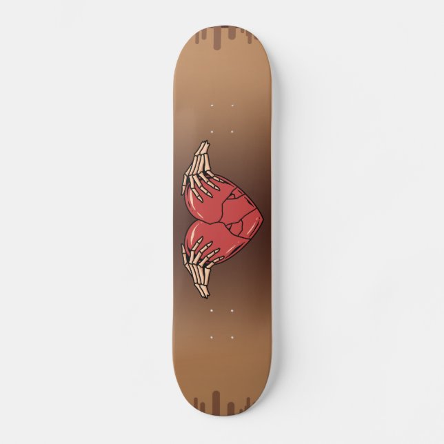 Skeleton Hands Holding Broken Heart Gothic Liebe Skateboard (Vorderseite)