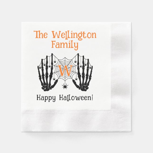 Skeleton Hands Spiderweb Initialname Halloween #2 Serviette (Vorderseite)