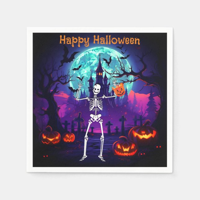 Skeleton Happy Halloween Napkins Serviette (Vorderseite)