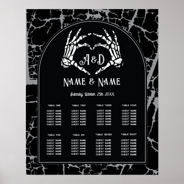 Skeleton Heart Hands 8 Tischplan Hochzeit Poster (Vorne)