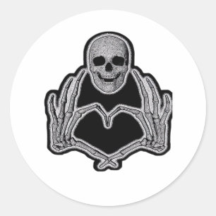 Skeleton Heart Hands Classic Runder Aufkleber