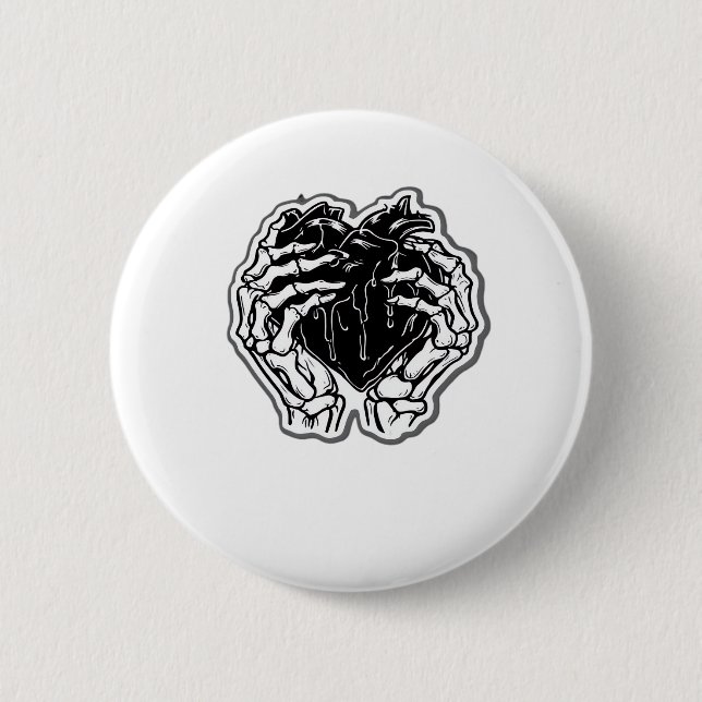 Skeleton Heart Hands Funny Button (Vorderseite)