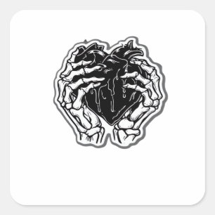 Skeleton Heart Hands Funny Quadratischer Aufkleber
