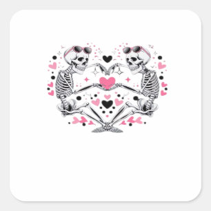 Skeleton Heart Hands Klassische Viren Quadratischer Aufkleber