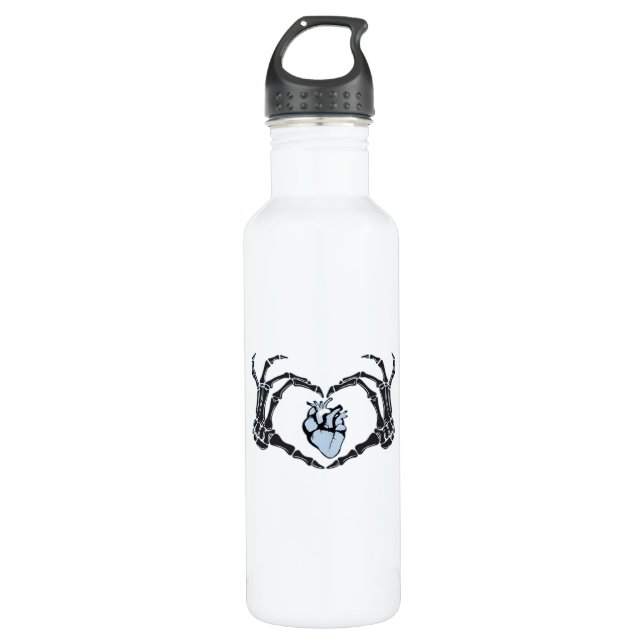 Skeleton Heart Hands Klassisches Design zu Hallowe Edelstahlflasche (Vorderseite)