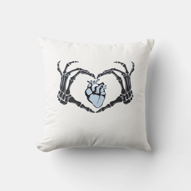 Skeleton Heart Hands Klassisches Design zu Hallowe Kissen (Vorderseite)