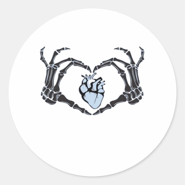 Skeleton Heart Hands Klassisches Design zu Hallowe Runder Aufkleber (Vorderseite)
