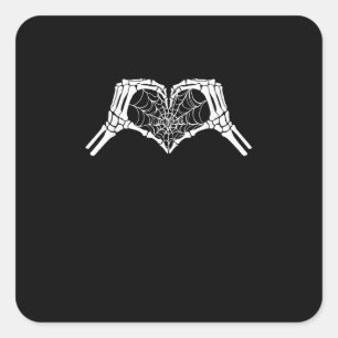 Skeleton Heart Hands Spiderweb Halloween Spooky Wo Quadratischer Aufkleber