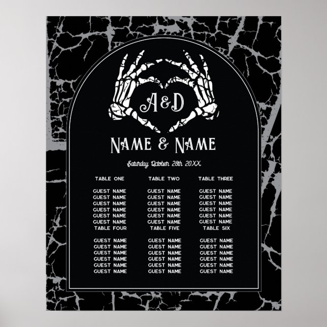 Skeleton Heart Hands Table Plan Hochzeit Poster (Vorne)