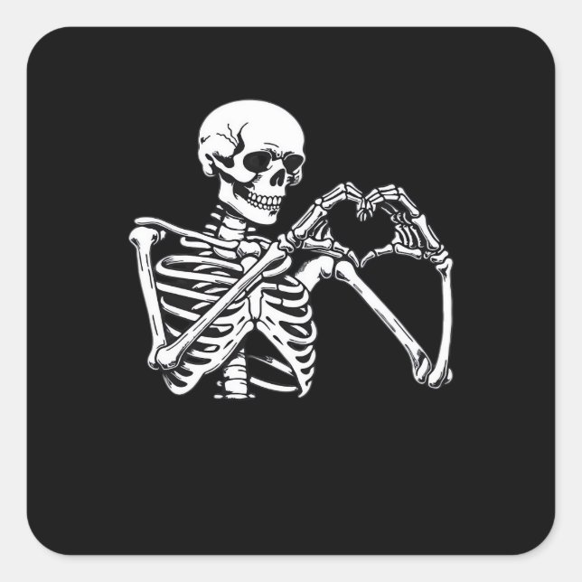 Skeleton Heart Hands unterzeichnen Halloween Kostü Quadratischer Aufkleber (Vorderseite)