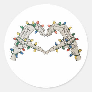 Skeleton Heart Hands Weihnachtslicht Weihnachten W Runder Aufkleber
