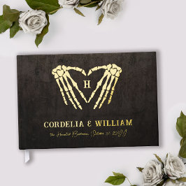 Skeleton Heart Monogram Goth Halloween Hochzeit Gästebuch