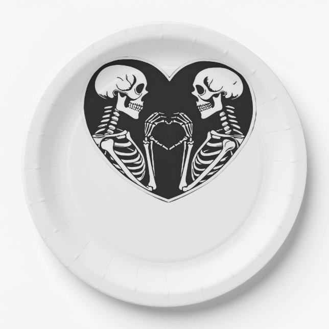 Skeleton Herz Hände unterzeichnen Halloween Kostüm Pappteller (Vorderseite)