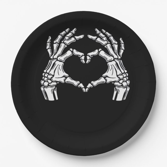 Skeleton Herz Hände unterzeichnen Halloween-Kostüm Pappteller (Vorderseite)