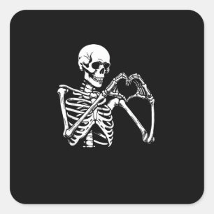 Skeleton Herz Hände unterzeichnen Halloween Kostüm Quadratischer Aufkleber