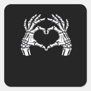 Skeleton Herz Hände unterzeichnen Halloween-Kostüm Quadratischer Aufkleber