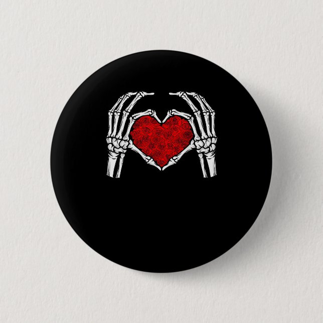 Skeleton Herz Hände unterzeichnen Valentinstag Nie Button (Vorderseite)