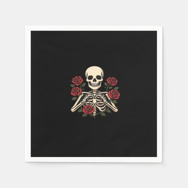 Skeleton Herzhandschuhe mit Rote Rosen - Romantisc Serviette (Vorderseite)