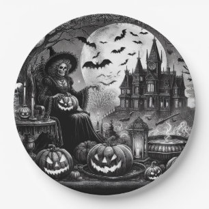 Skeleton Hexch Pumpkin Pappteller