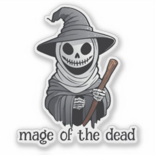 Skeleton Hexe Holding a Wand Aufkleber