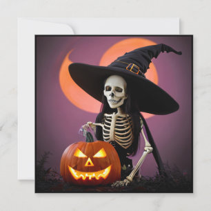 Skeleton Hexe mit Pumpkin-Halloween-Party Einladung