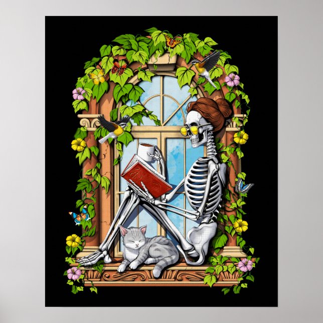 Skeleton Hippie Pflanze Poster (Vorne)