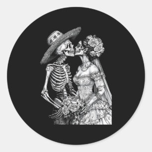 Skeleton Hochzeit Braut und Groom Day Toten Hallow Runder Aufkleber