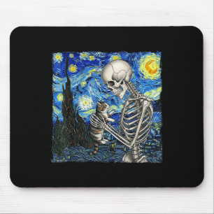 Skeleton Holding a Cat Funny Halloween Van Gogh St Mousepad