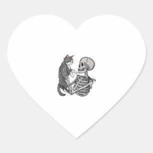 Skeleton Holding a Cat Lazy Halloween Kostüm Skul Herz-Aufkleber