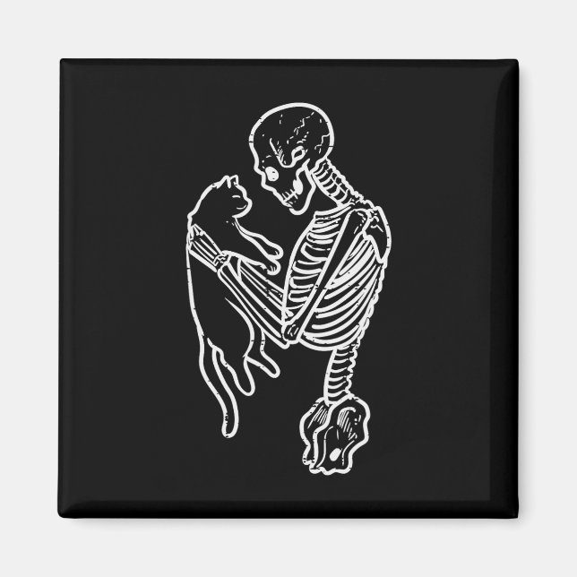 Skeleton Holding Cat Fun Halloween Kostüm Männer W Magnet (Vorne)