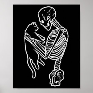 Skeleton Holding Cat Fun Halloween Kostüm Männer W Poster