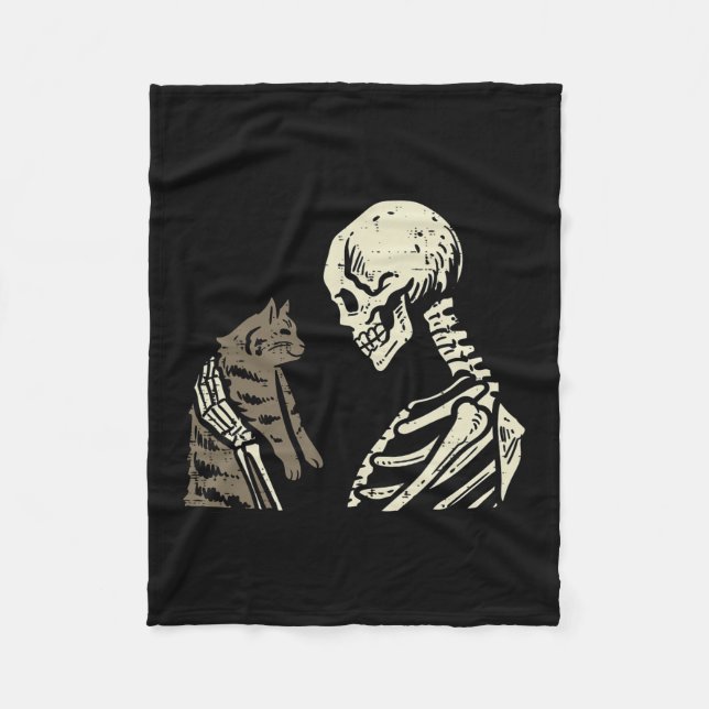 Skeleton Holding Cat Fun Halloween Schädelmännchen Fleecedecke (Vorderseite)