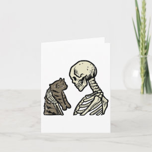 Skeleton Holding Cat Fun Halloween Schädelmännchen Karte