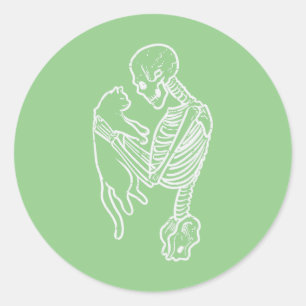 Skeleton Holding Cat Funny Halloween Kostüme Männe Runder Aufkleber