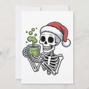 Skeleton Holding Matcha Drink Weberei Weihnachtsma Feiertagskarte