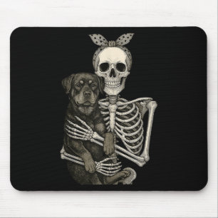 Skeleton Holding Rottweiler Dog Funny Lazy Hallowe Mousepad