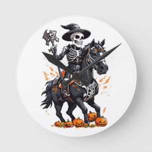 Skeleton Horse Rider Runde Wanduhr
