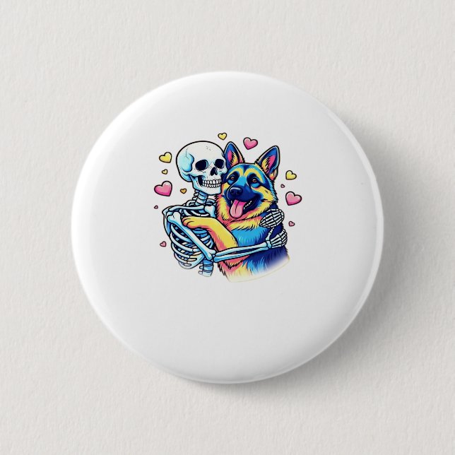 Skeleton Hugging a German Shepherd � Unique Gothic Button (Vorderseite)