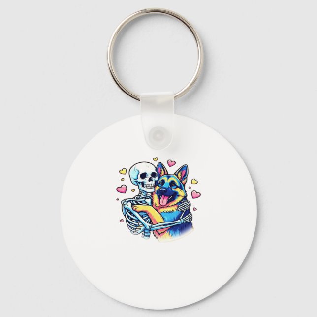 Skeleton Hugging a German Shepherd � Unique Gothic Schlüsselanhänger (Vorderseite)