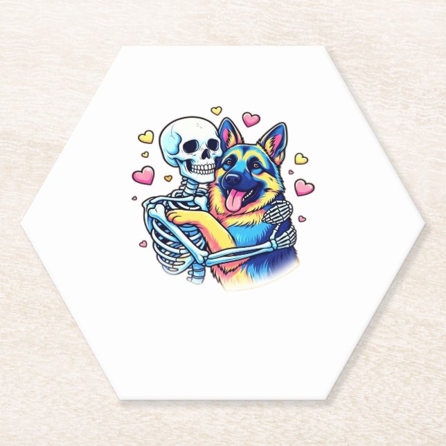 Skeleton Hugging a German Shepherd � Unique Gothic Untersetzer (Vorderseite)