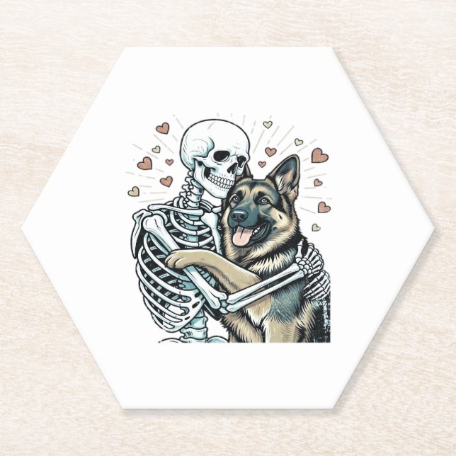 Skeleton Hugging a German Shepherd � Unique Gothic Untersetzer (Vorderseite)