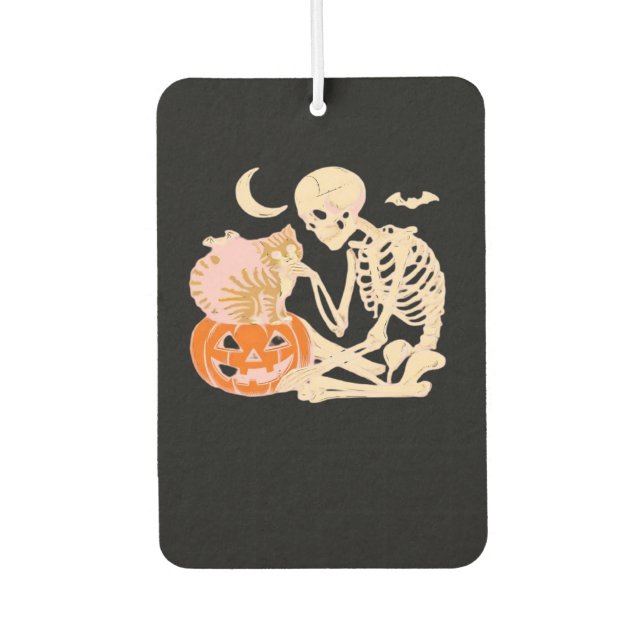 Skeleton Hugging Cat Halloween Cat Lover Cat Class Autolufterfrischer (Vorderseite)