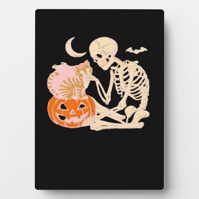 Skeleton Hugging Cat Halloween Cat Lover Cat Class Fotoplatte (Vorderseite)